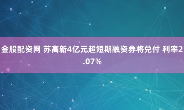 金股配资网 苏高新4亿元超短期融资券将兑付 利率2.07%
