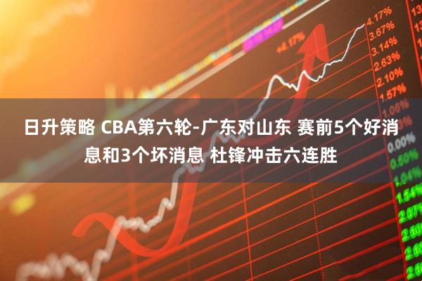 日升策略 CBA第六轮-广东对山东 赛前5个好消息和3个坏消息 杜锋冲击六连胜